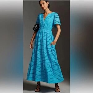 Anthropologie The Somerset Maxi Dress: Eyelet Blue Size Small